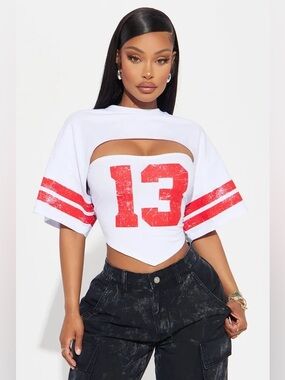 Fashion Nova On Your Team Tee - White/Red